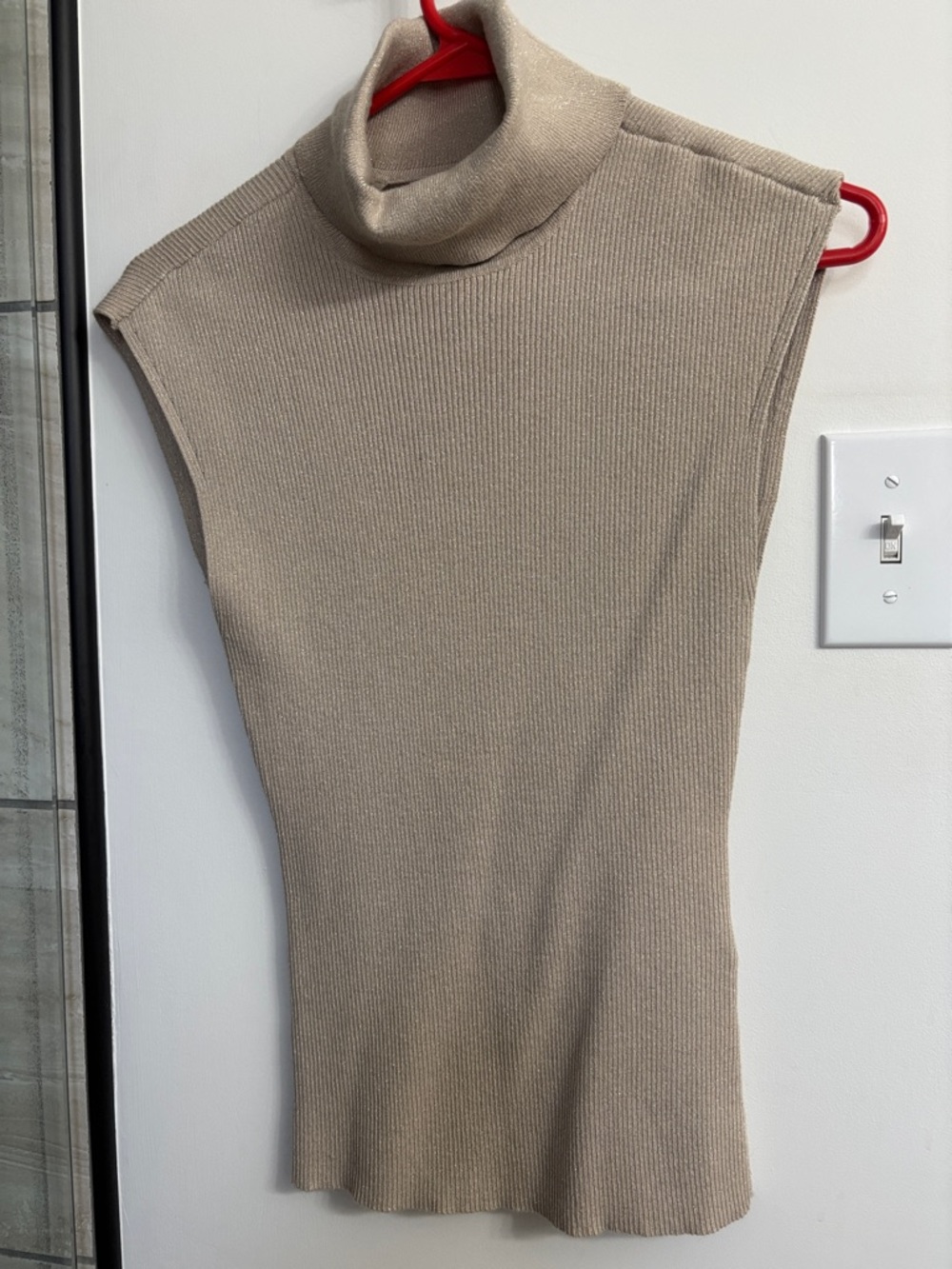 White House Black Market Sleeveless Cowl Neck Ribbed Sweater in Taupe